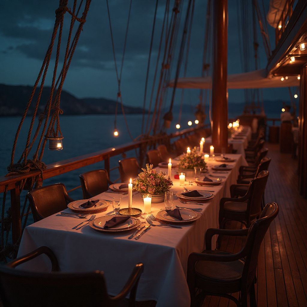 Elegant dinner on ship deck